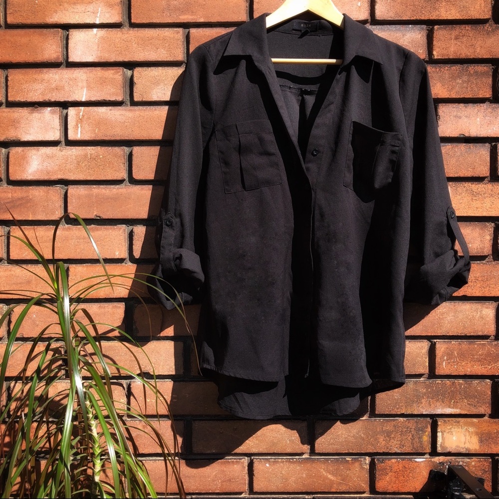MINE Button Up Black Blouse
